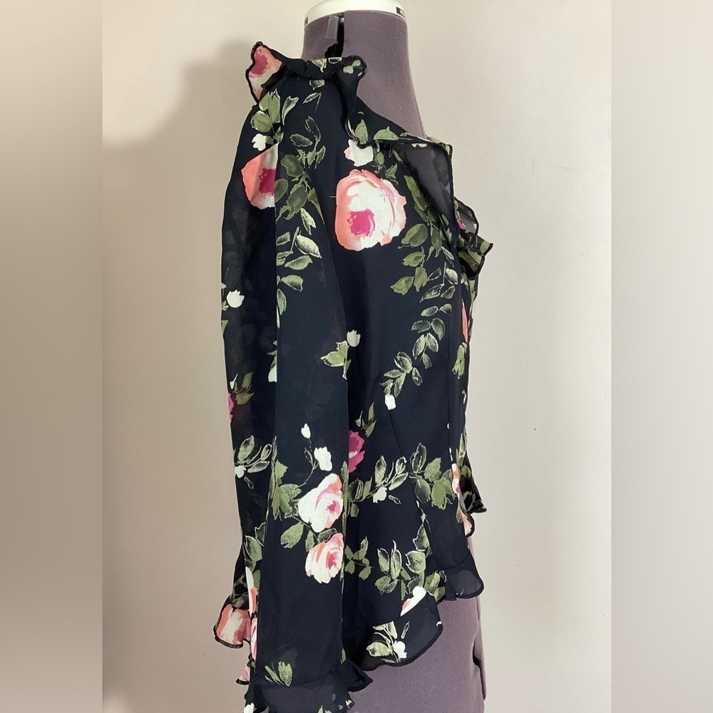 90s Y2K Vintage CDC Cardigan Floral Ruffle Topper Size 8 - Picture 3 of 16